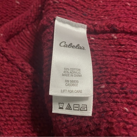 Cabelas Red Burgundy Chunky Knit V Neck Pullover Sweater - Picture 5 of 5